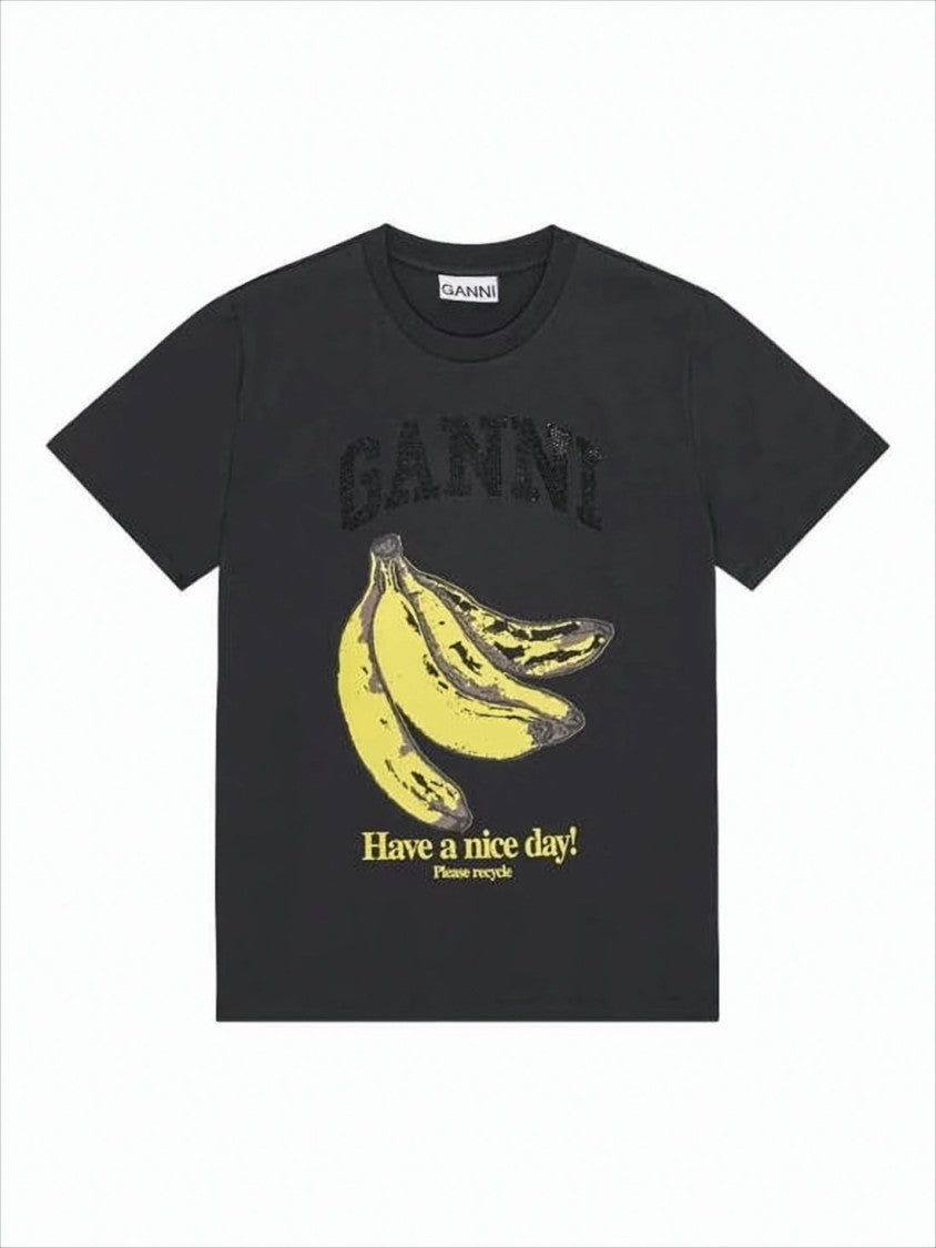 Ganni Relaxed Fit Black Graphic Print T-Shirt