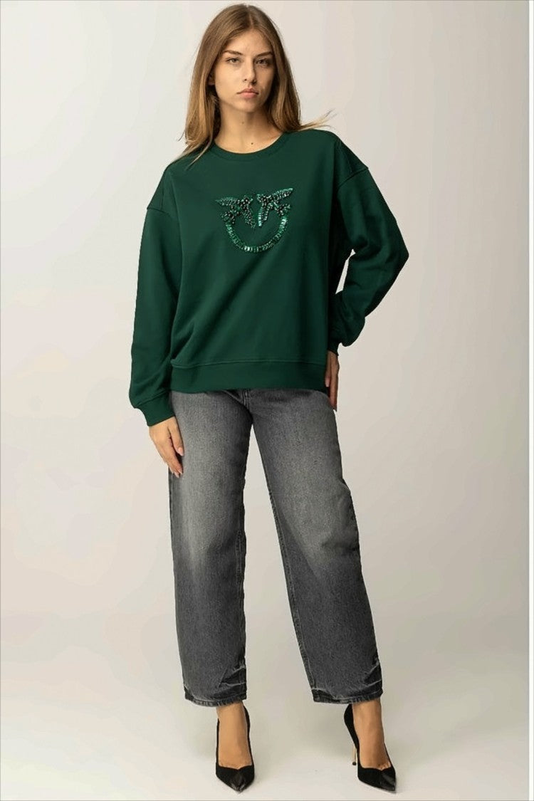 Pinko Loose-Cut Embellished Sweatshirt With Love Birds Logo
