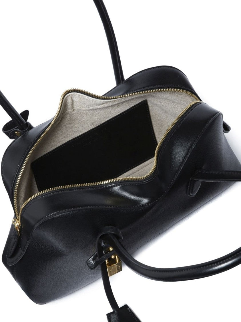 Stella Mccartney Sleek Black Handbag With Gold-Tone Hardware And Padlock Detail