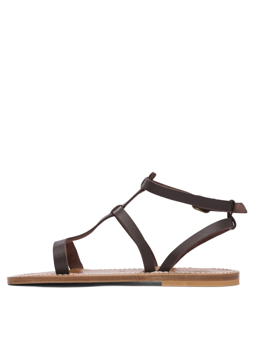 K.Jacques Brown Leather Sandals With Adjustable Ankle Strap