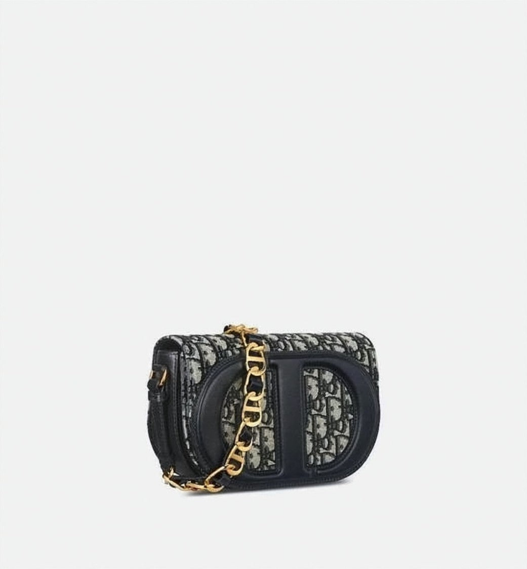 Dior Structured Monogram Canvas Shoulder Bag With Leather Detailing