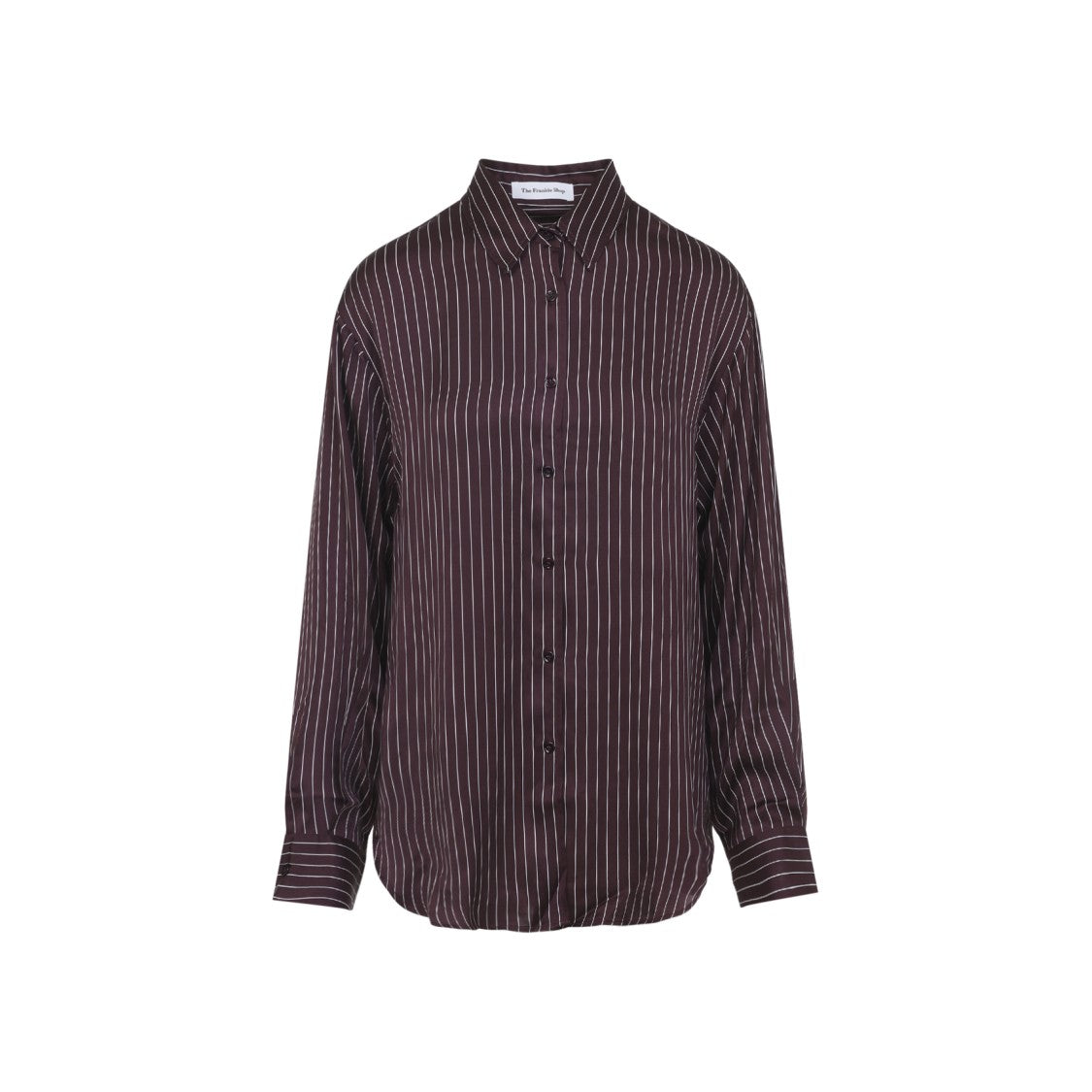 The Frankie Shop Button-Down Burgundy Shirt With Light Vertical Pinstripes