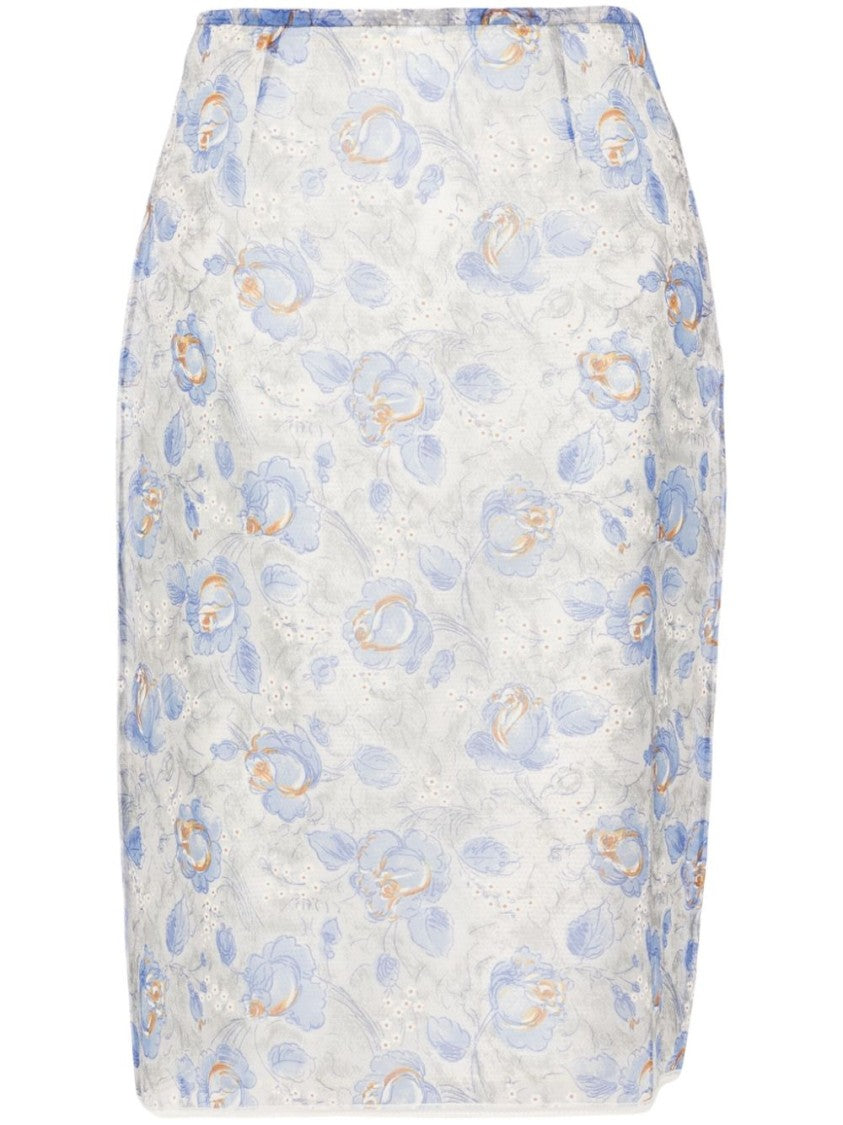 Prada Floral-Print Sheer Pencil Skirt