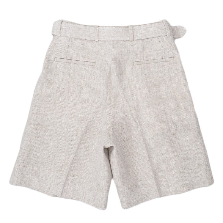 Officine Generale High-Waisted Beige Shorts With Permanent Pleat