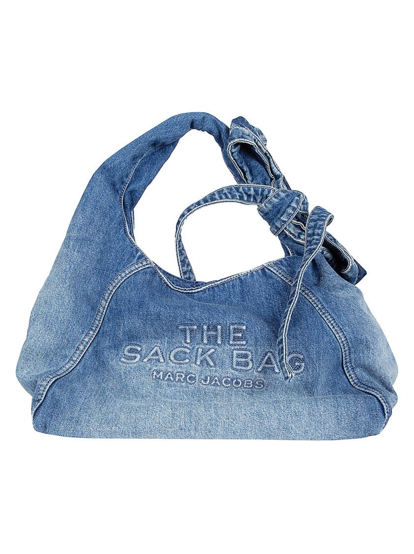 Marc Jacobs Denim Slouchy Bag With Tubular Handle And Embossed Logo