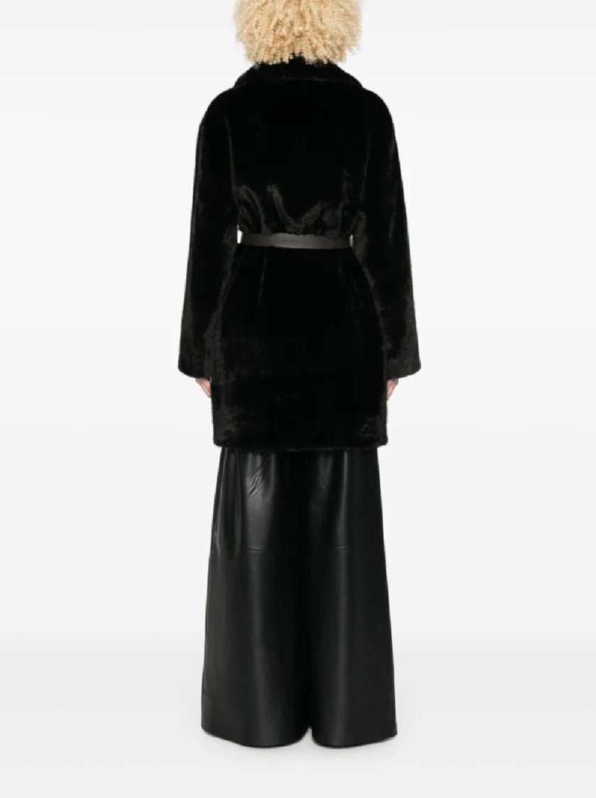 P.A.R.O.S.H. Plush Black Faux Fur Coat With Tailored Silhouette