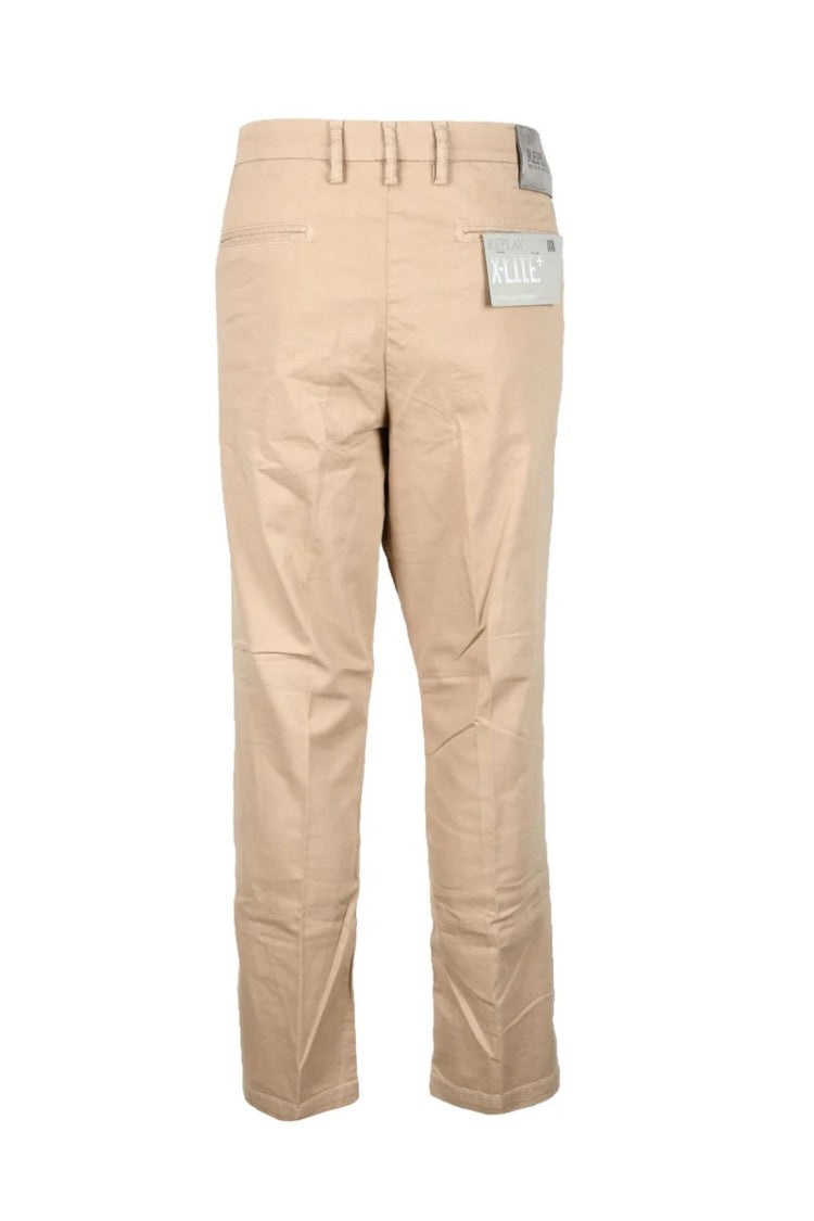Replay Slim Fit Cotton Stretch Trousers With Mid-Rise Waist