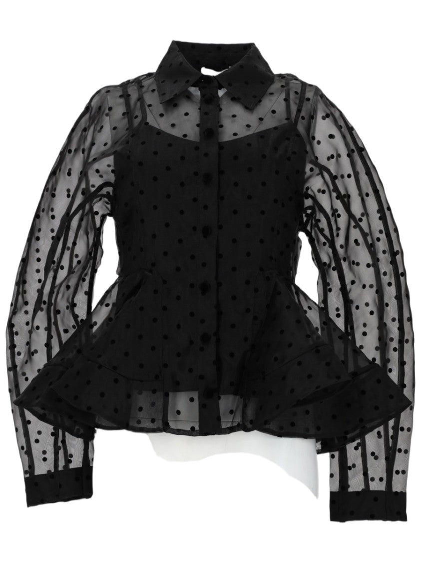 Ganni Peplum Organza Polka Dot Blouse