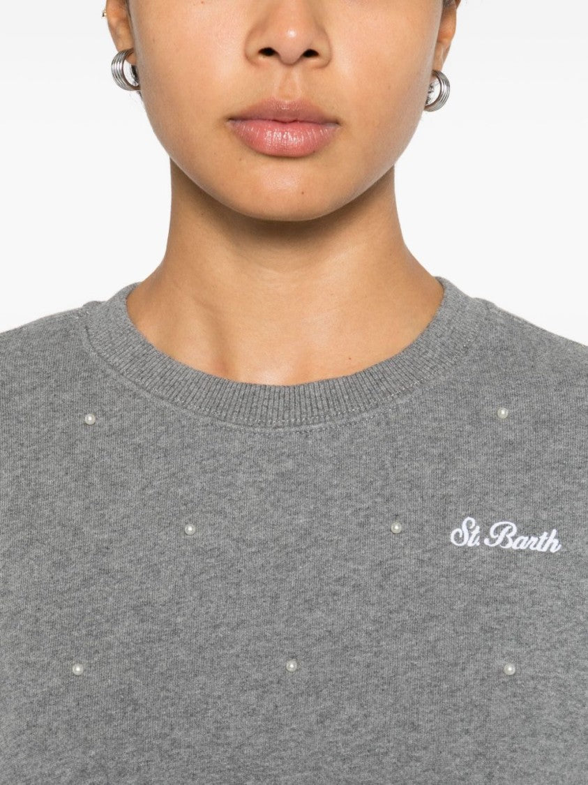 Mc2 Saint Barth Relaxed Fit Cotton Sweater With Pearl Embellishments