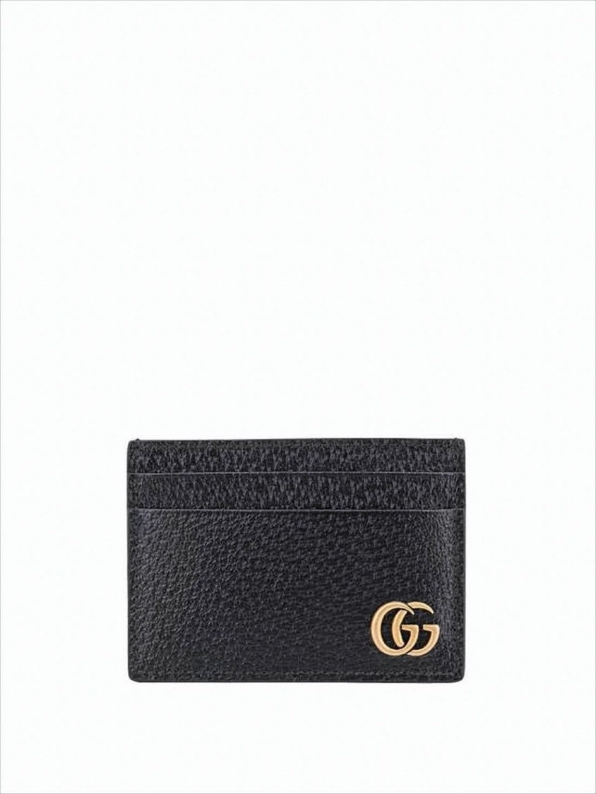 Gucci Textured Leather Card Wallet With Gold Double-G Logo