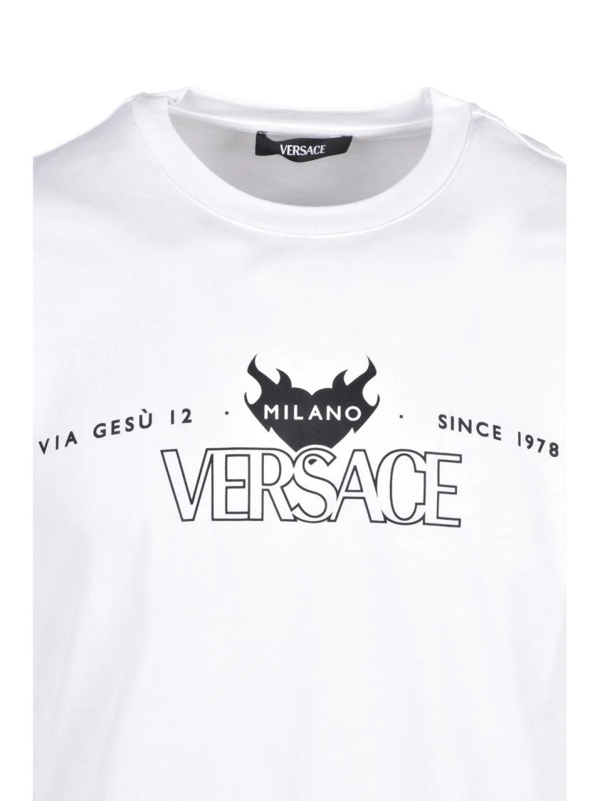 Versace Collection White Graphic Print Cotton T-Shirt