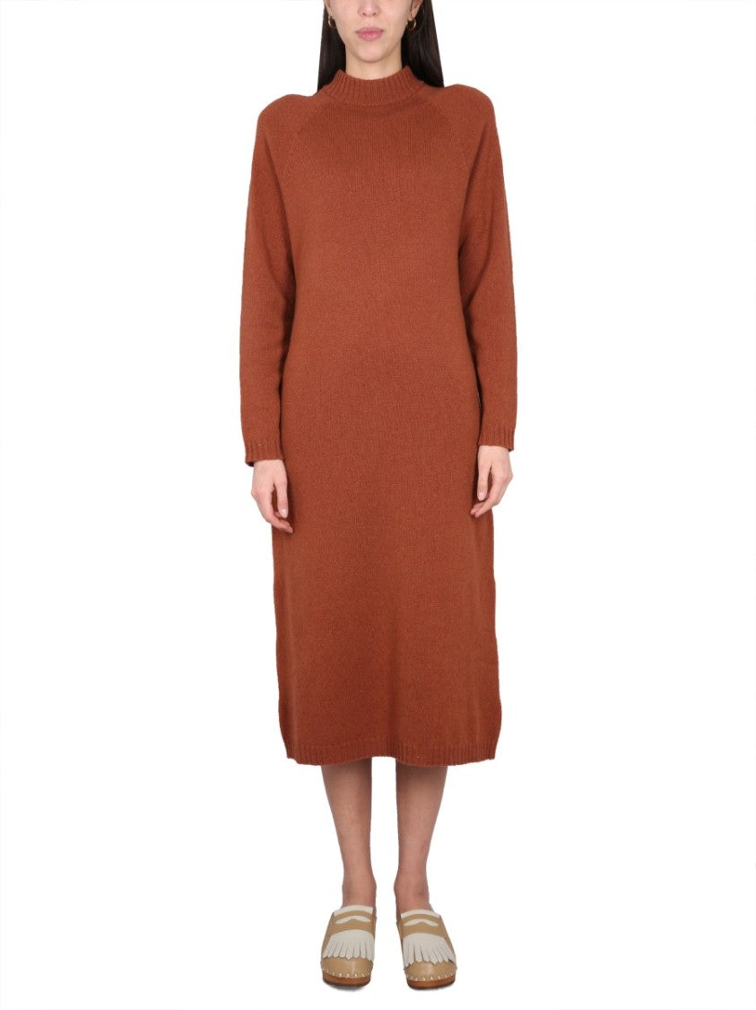 Alysi Brown Knit Dress With High Neck