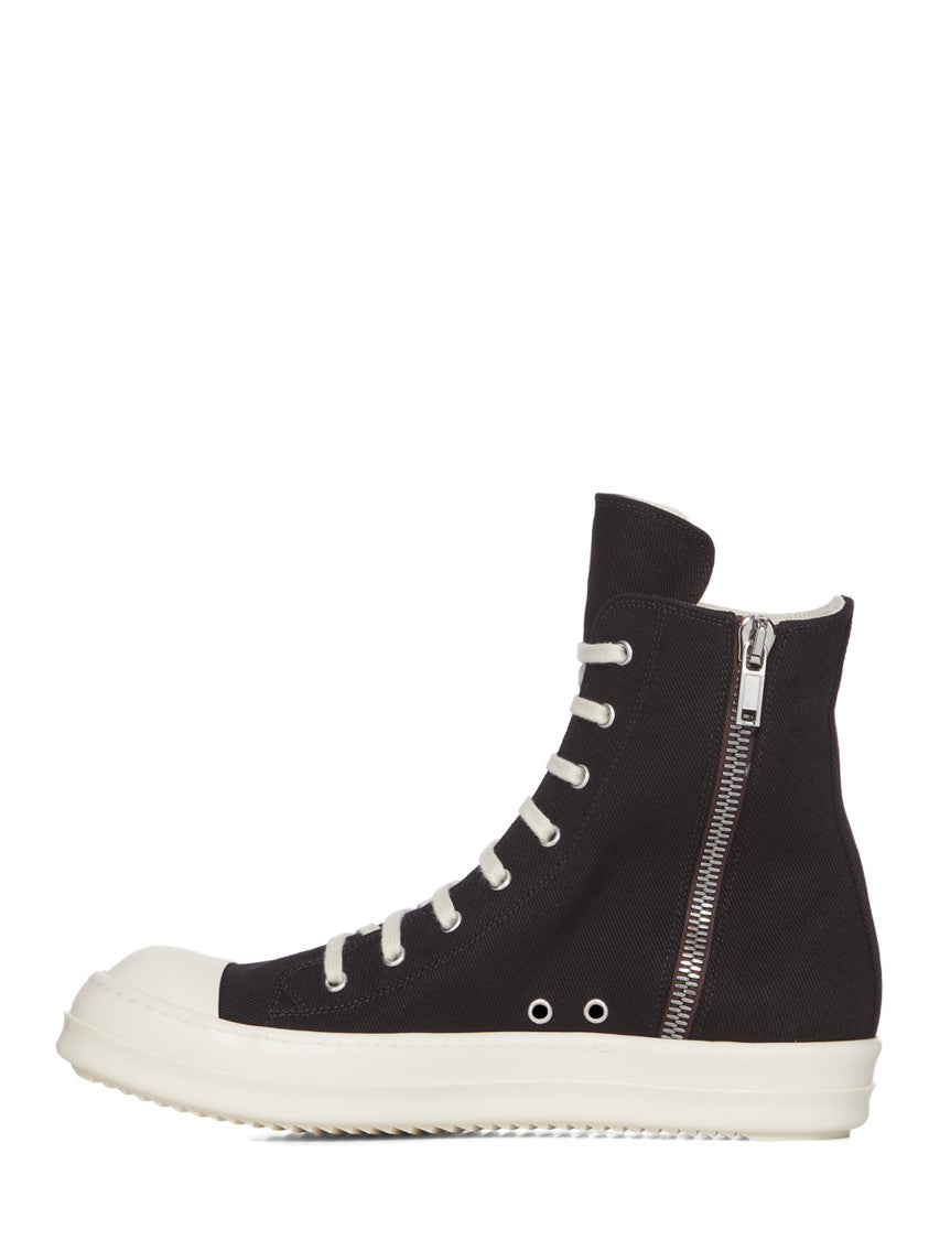 Drkshdw By Rick Owens High-Top Denim Sneakers With Stitched Star Detail