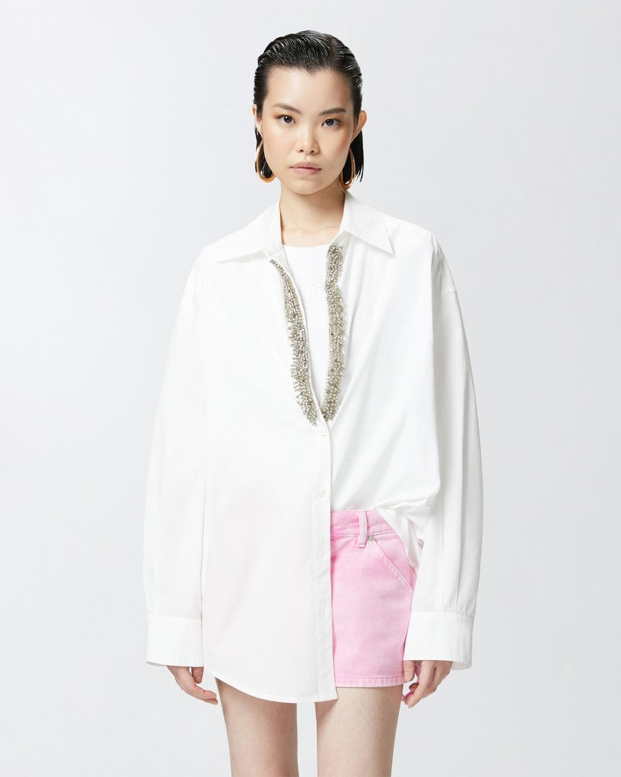 Pinko White Cotton Crystal-Embellished Shirt