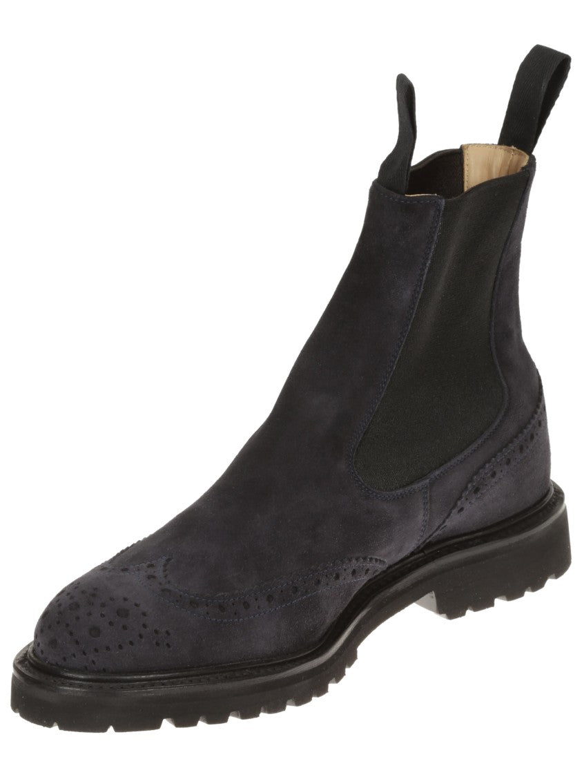 Tricker's Swallow Tail Chelsea Boot In Navy Suede