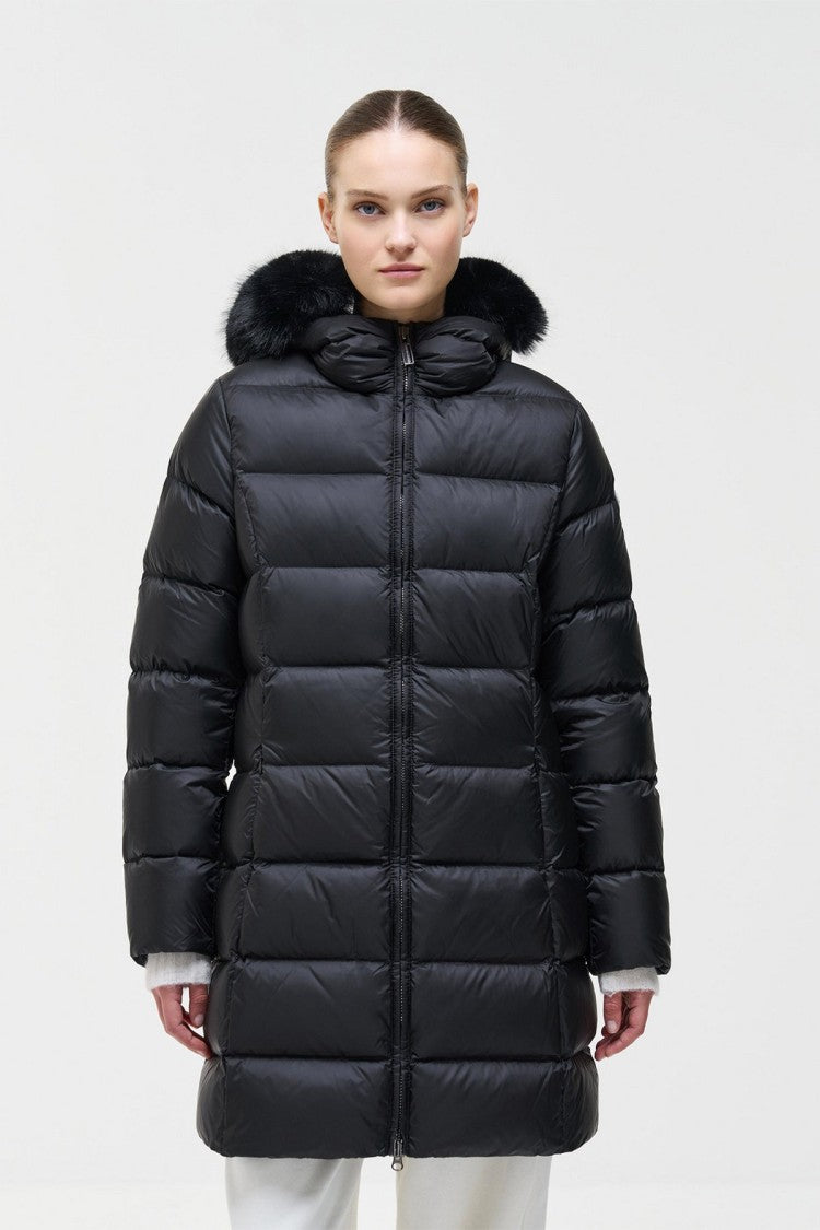 Colmar Black Hooded Longline Quilted Polyamide Puffer Coat