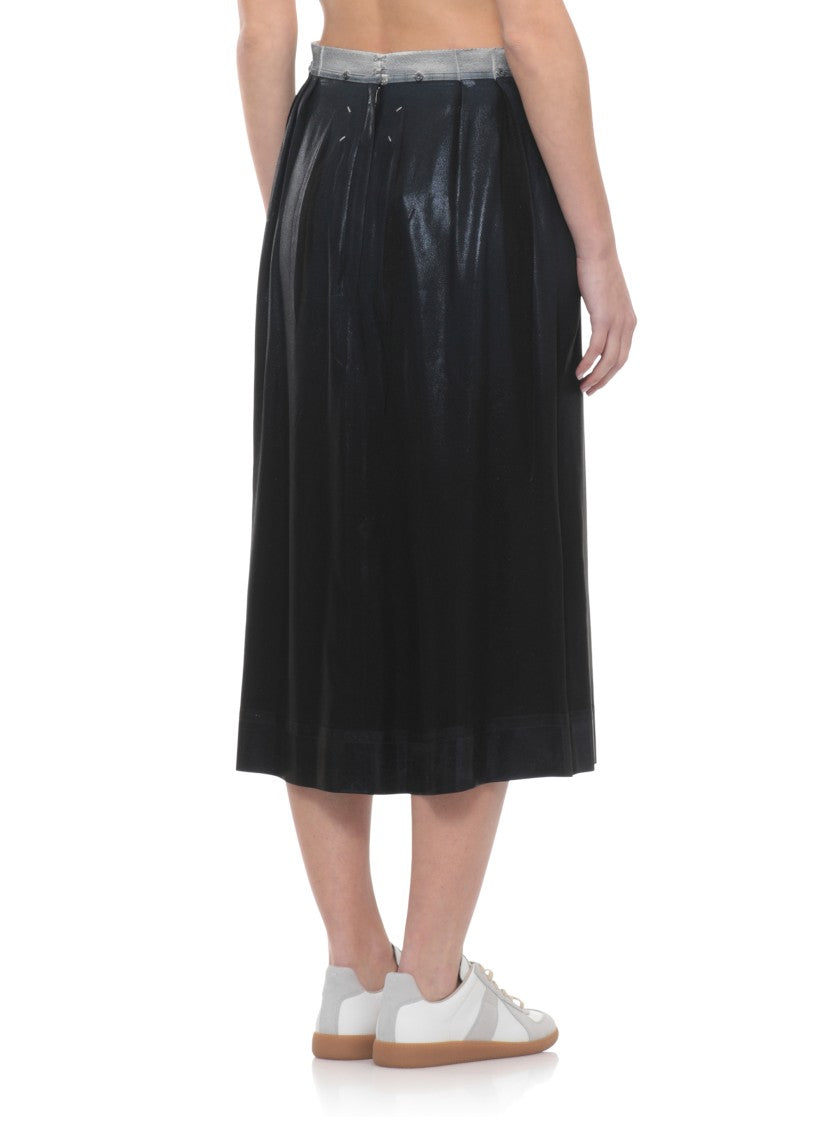 Maison Margiela Black Satin Midi Skirt With Iconic Four Stitches Detail