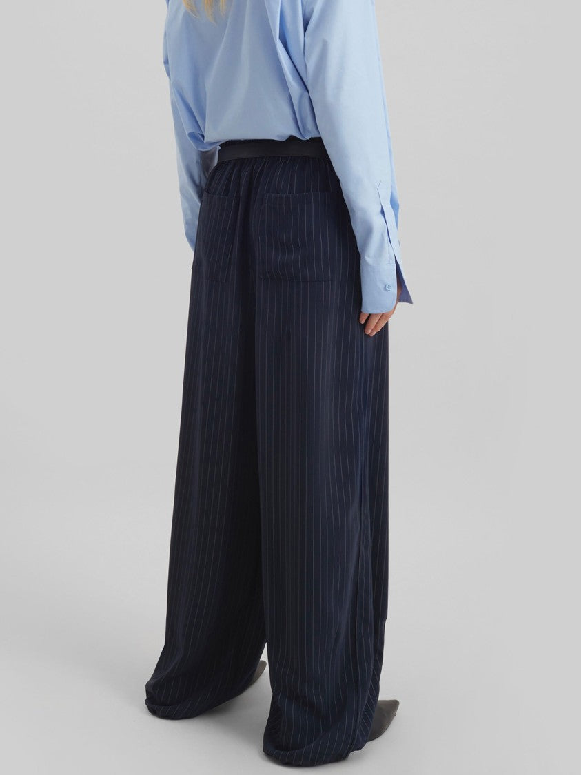 The Frankie Shop Blue Viscose-Blend Pinstripe Wide-Leg Pants