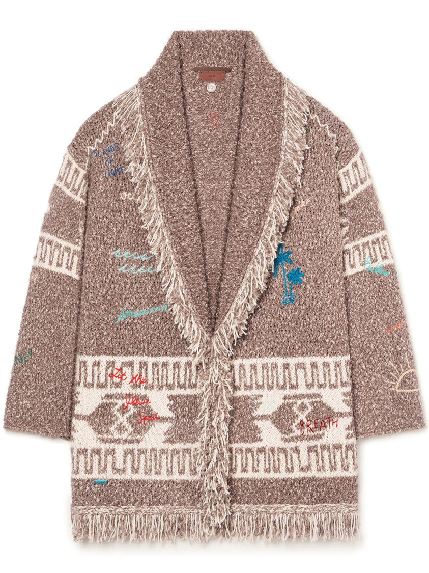 Alanui Textured Knit Cardigan With Shawl Collar And Artistic Embroidery