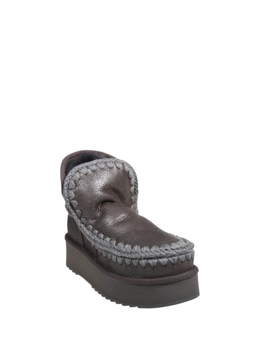 Mou Metallic Textured Platform Boot With Whipstitch Detailing