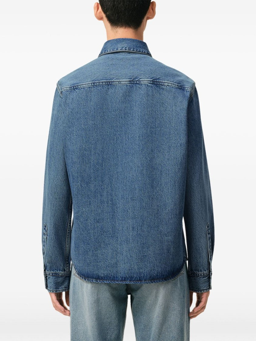 Ami Paris Button-Down Denim Shirt With Subtle Fading