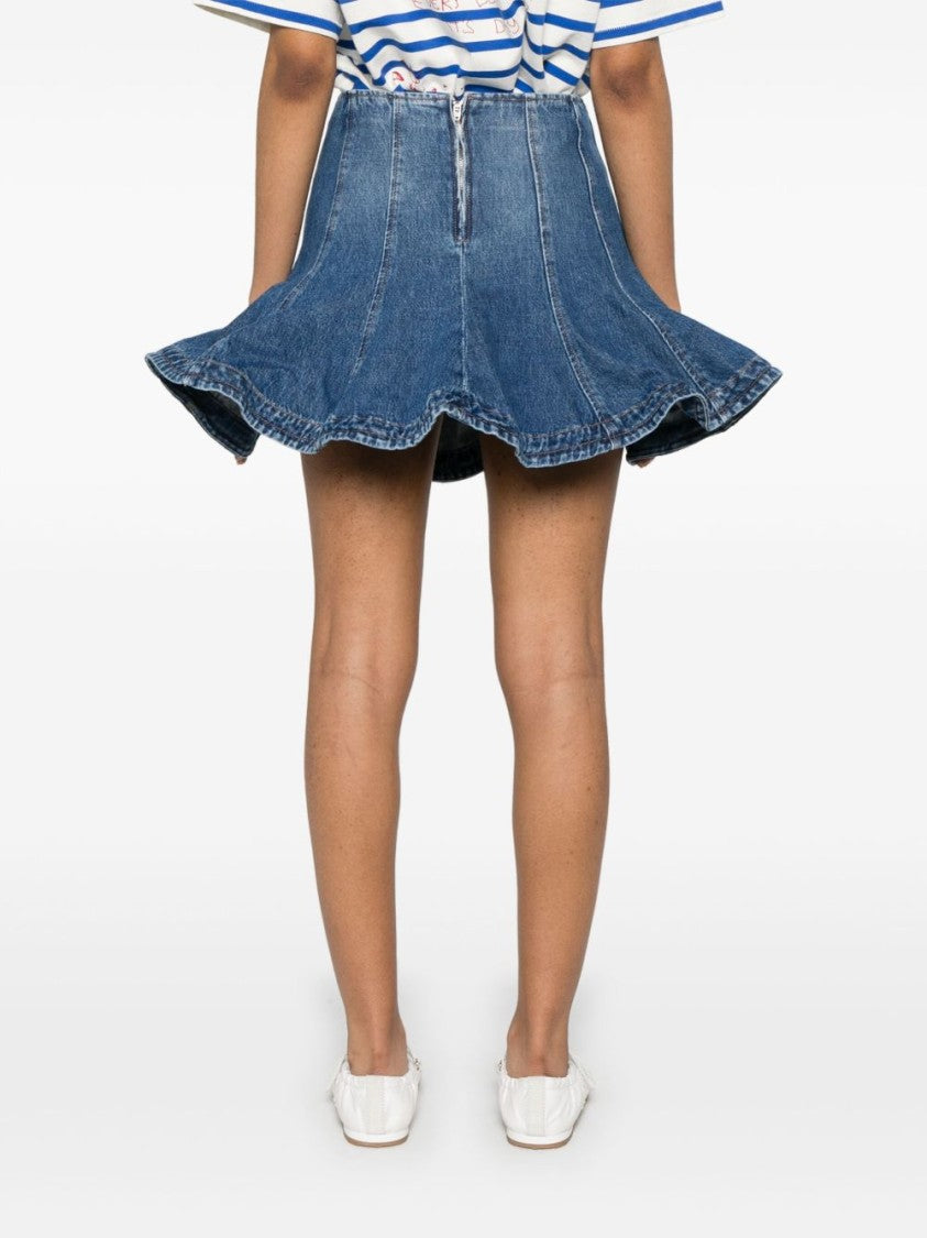Msgm Faded Blue Denim Mini Skirt With Peplum Hem