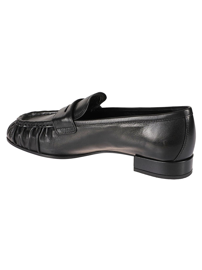 Prada Gathered Black Leather Loafers With Penny Strap