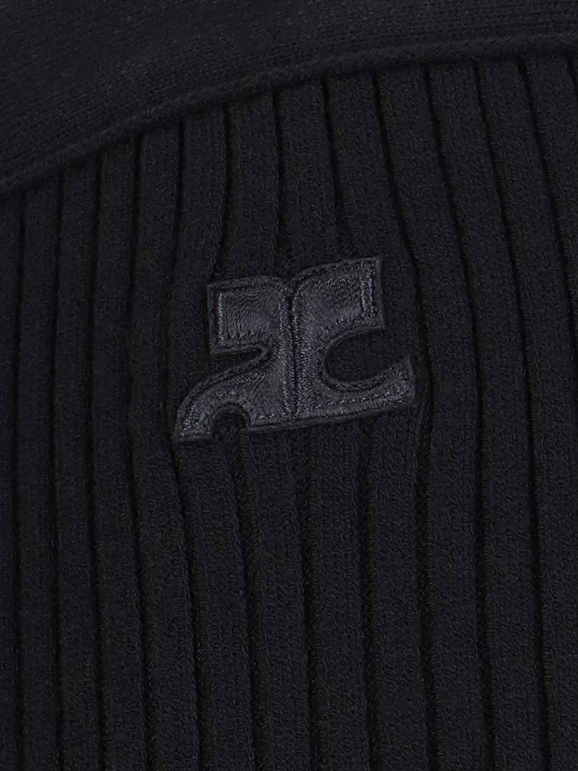 Courrèges Flared Black Trousers With Ribbed Texture