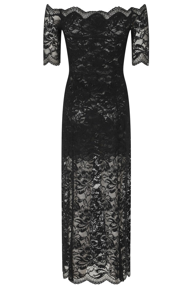 Rabanne Black Intricate Lace Draped Evening Dress