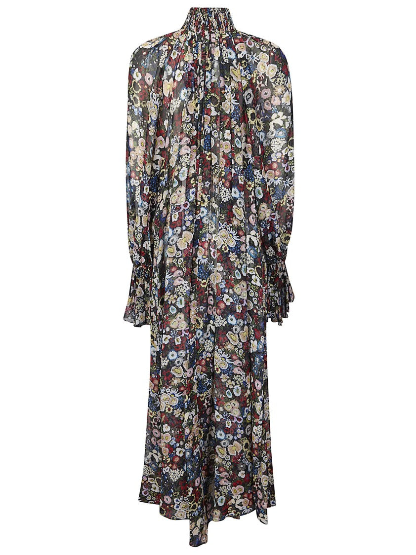 Khaite Multicolor Edgar High-Neck Maxi Silk Chiffon Dress