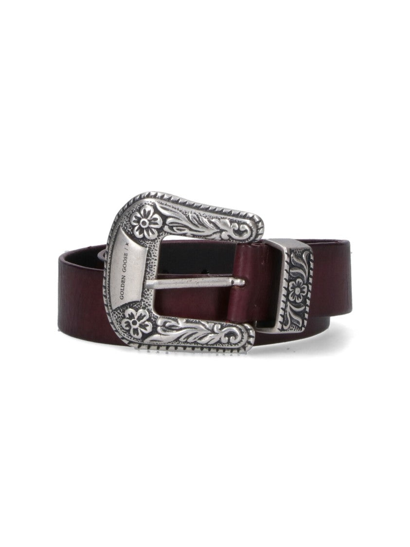 Golden Goose Bordeaux Ornate Buckle Leather Belt
