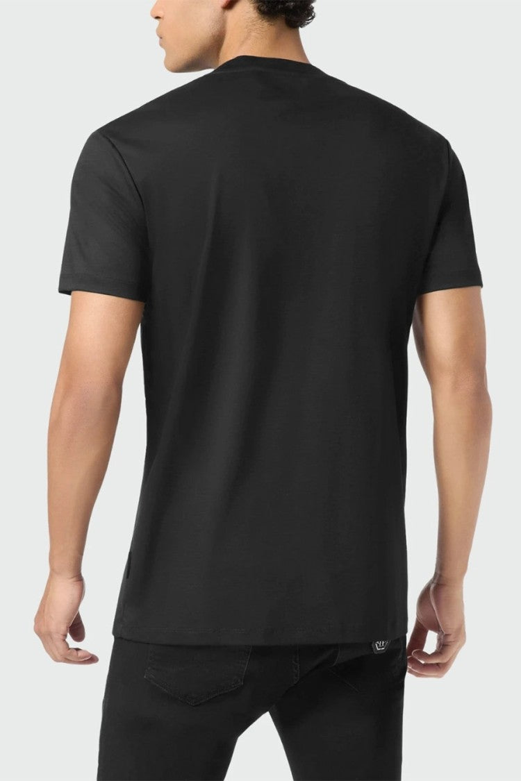 Philipp Plein Black Crewneck Embroidered Hexagon Patch Cotton T-Shirt