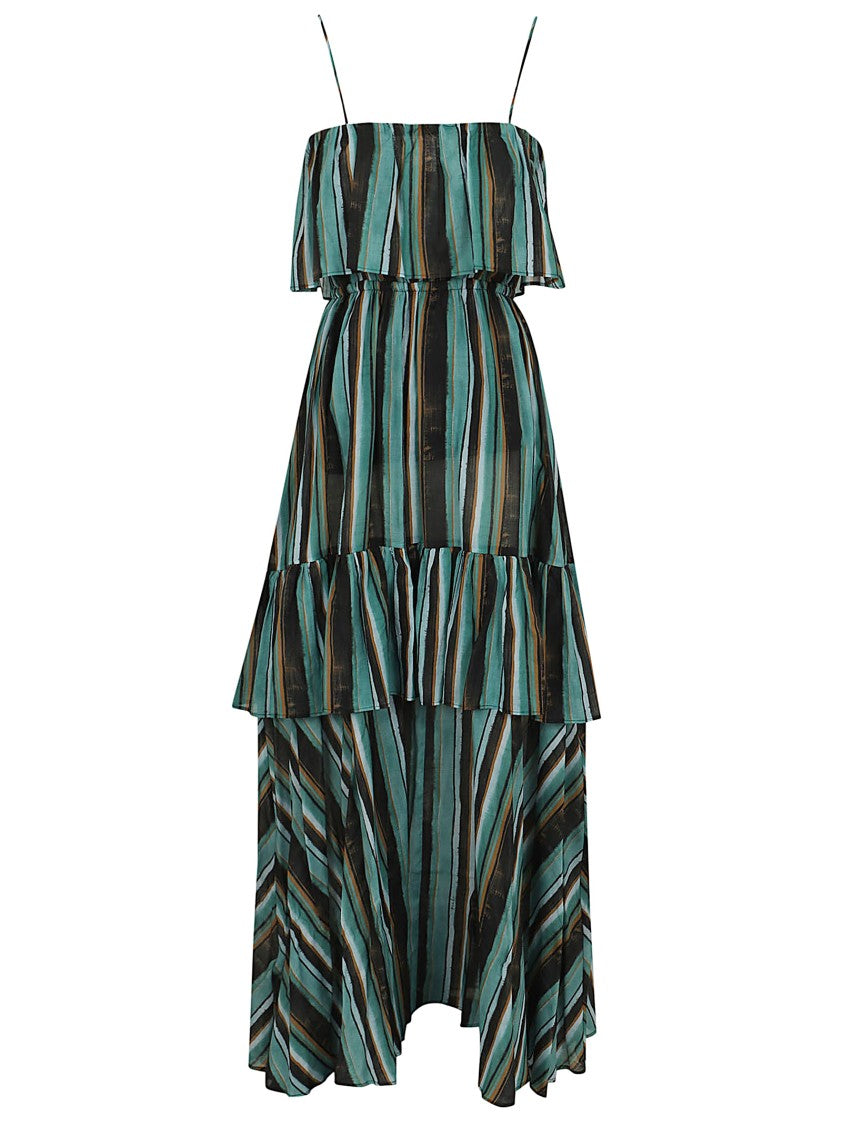 Pinko Off-The-Shoulder Maxi Dress With Striking Brushstroke Print