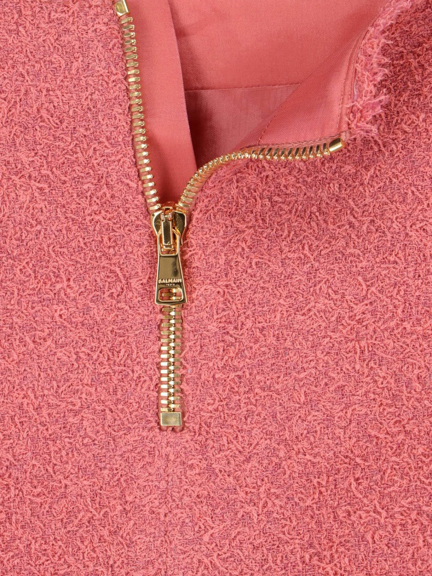 Balmain Pink Textured Tweed Mini Flap Skirt