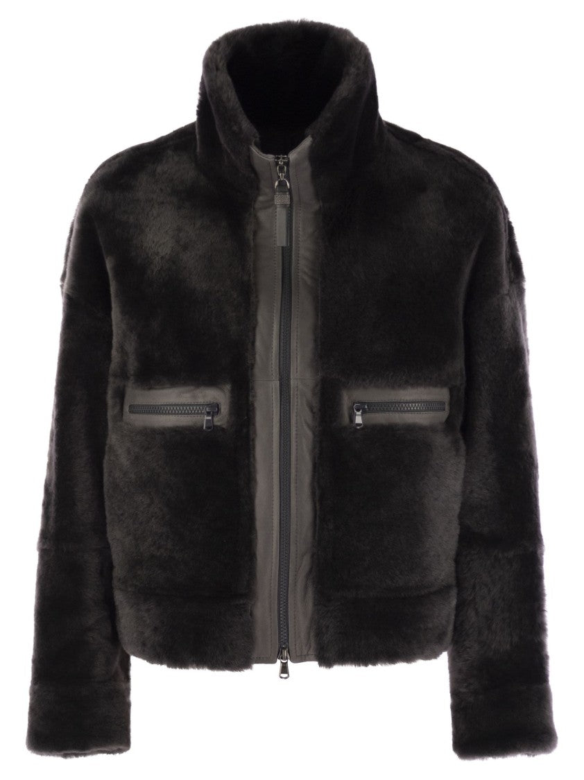 Brunello Cucinelli Shearling Outerwear With Shiny Zip