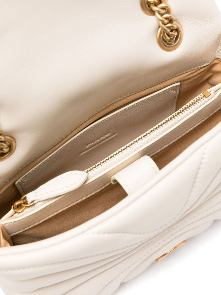 Pinko Quilted Shoulder Bag With Circular Clasp And Chain Strap