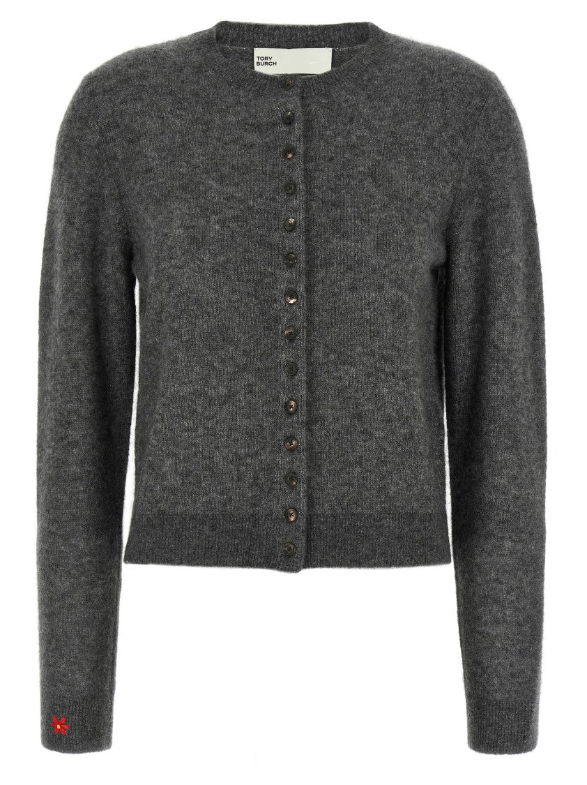 Tory Burch Cashmere And Silk Blend Cardigan With Embroidered Cuffs