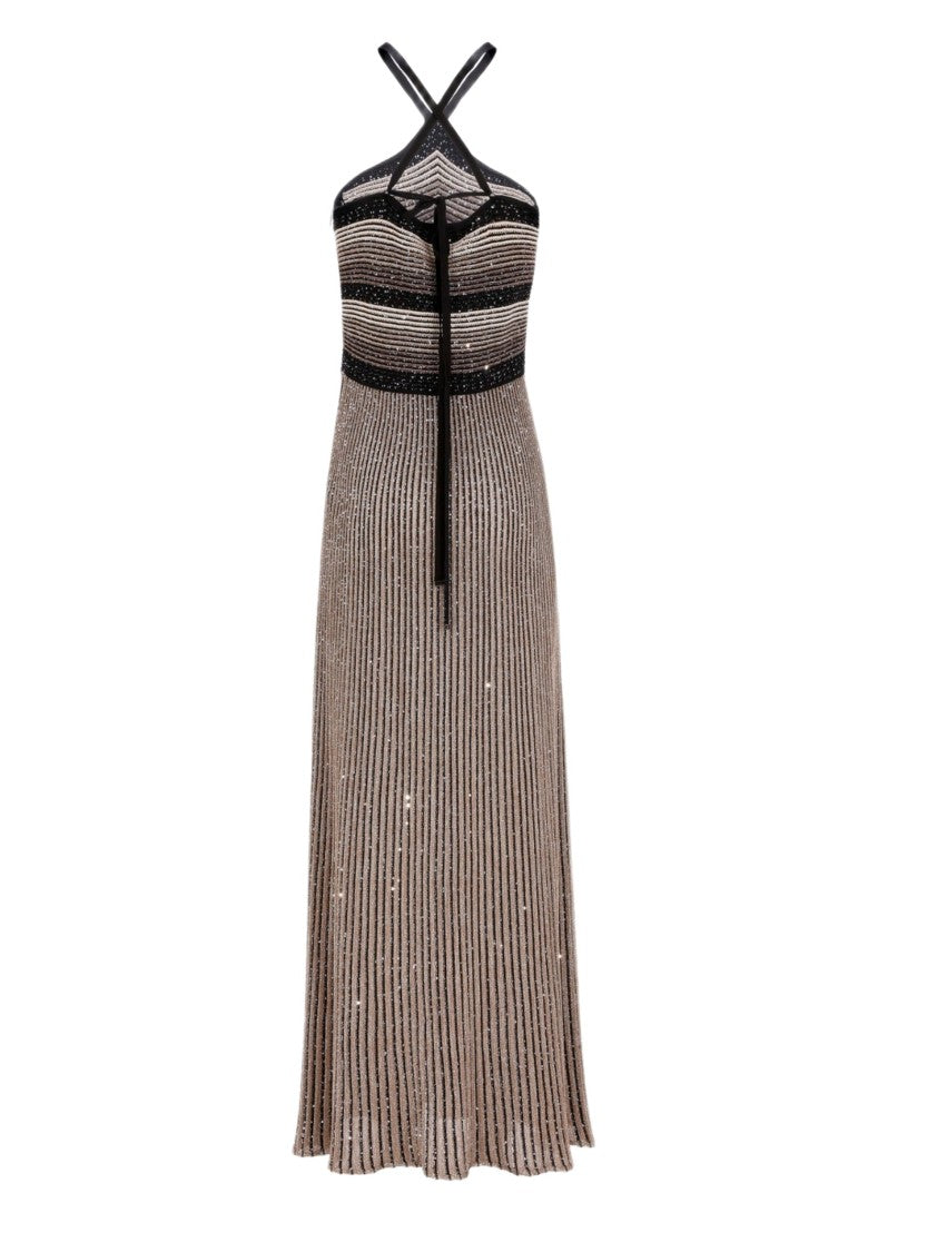 D. Exterior Maxi Dress With Crossed Straps And Sequined Stripes