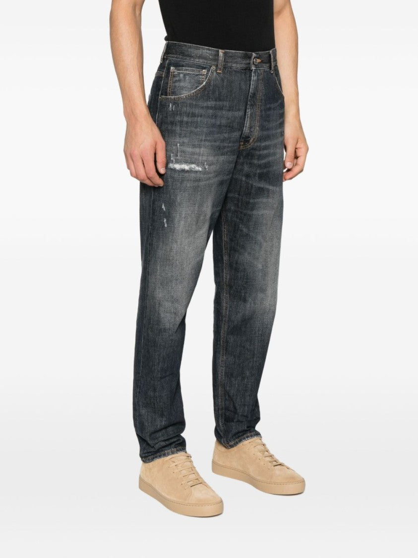 Dondup Distressed Black Denim Jeans With Vintage-Inspired Details