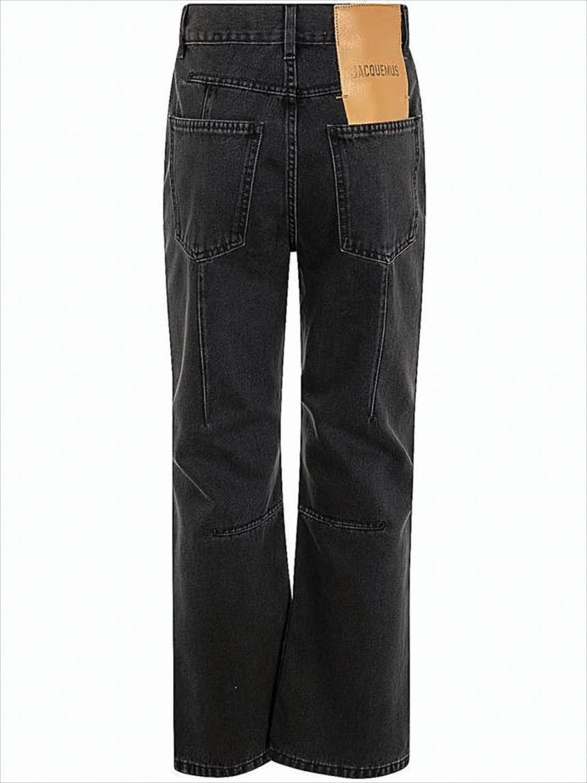 Jacquemus Cropped Black Denim Pants With Flared Leg