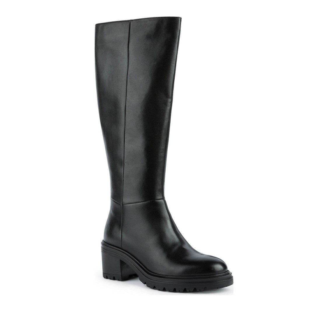 Geox Damiana Black Tall Block Heel Leather Boots