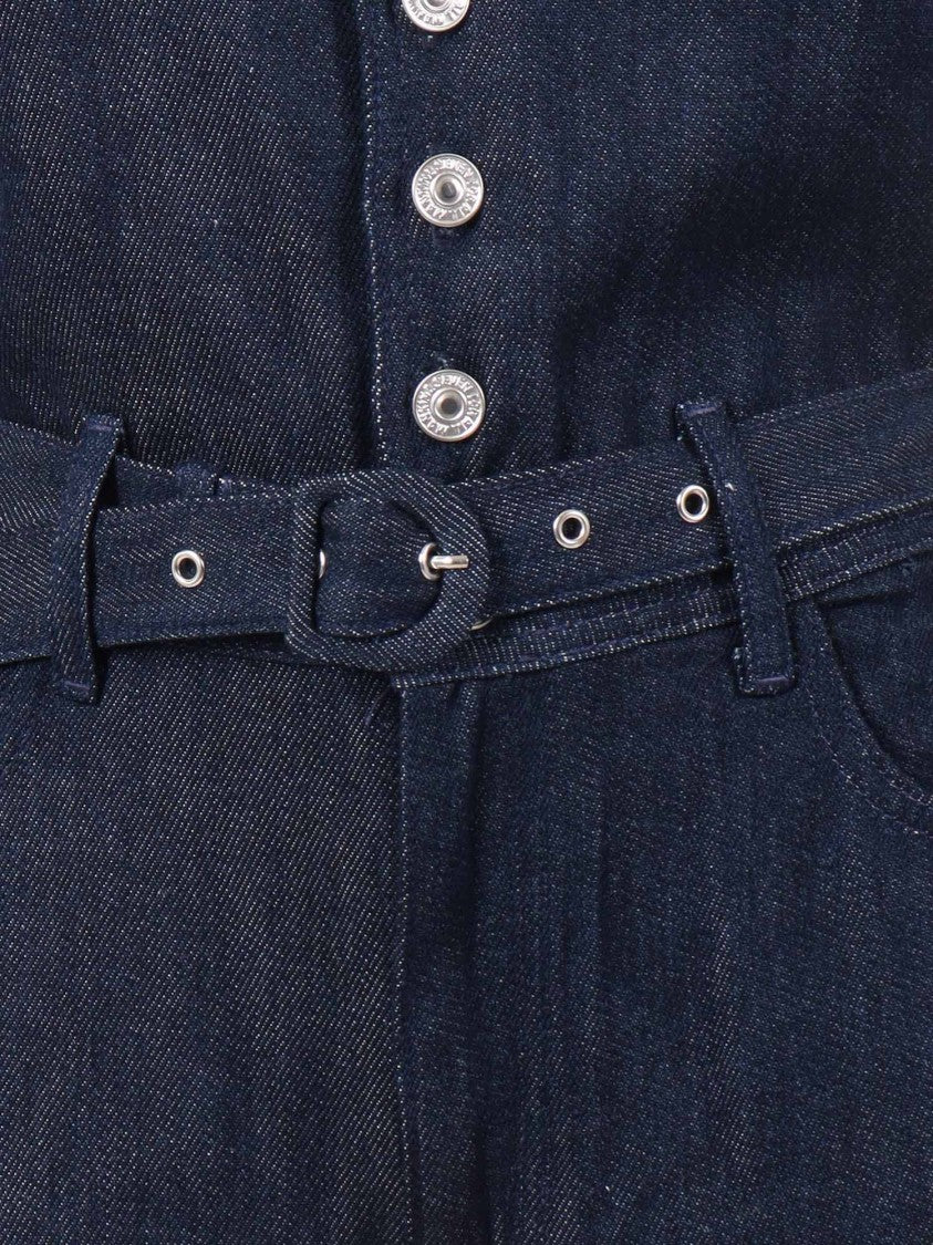 7 For All Mankind Dark Blue Wide Leg Tailored Jumpsuit Dark Rinse With Self Belt