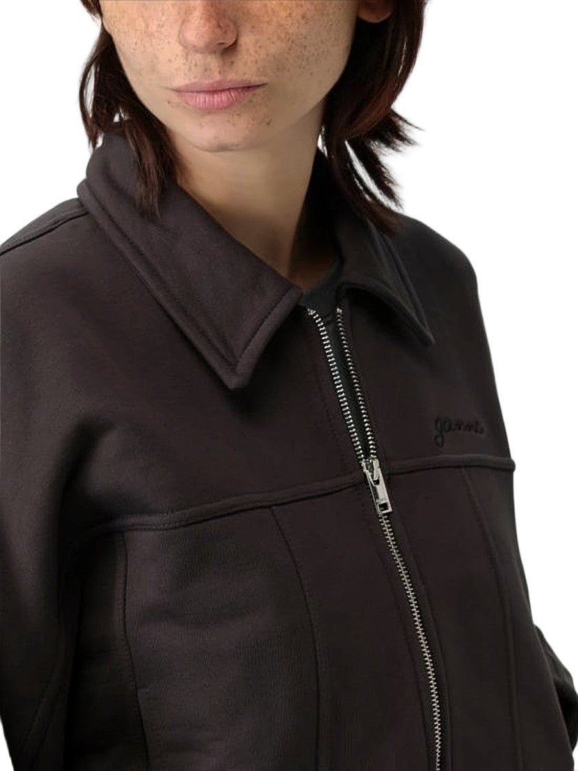 Ganni Cropped Boxy Silhouette Jacket With Classic Collar
