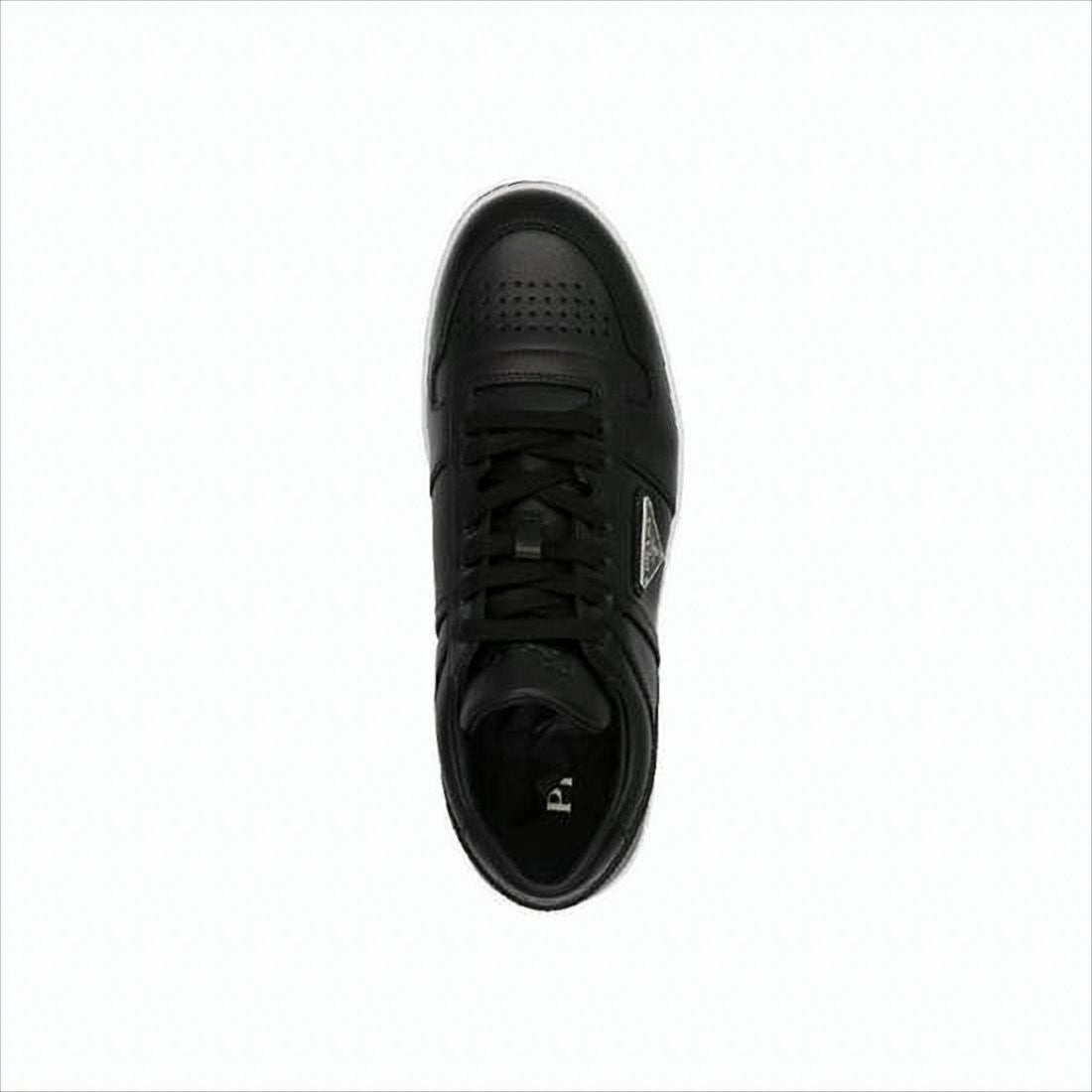 Prada Low-Top Leather Sneakers With Perforated Detailing And Logo Plaque