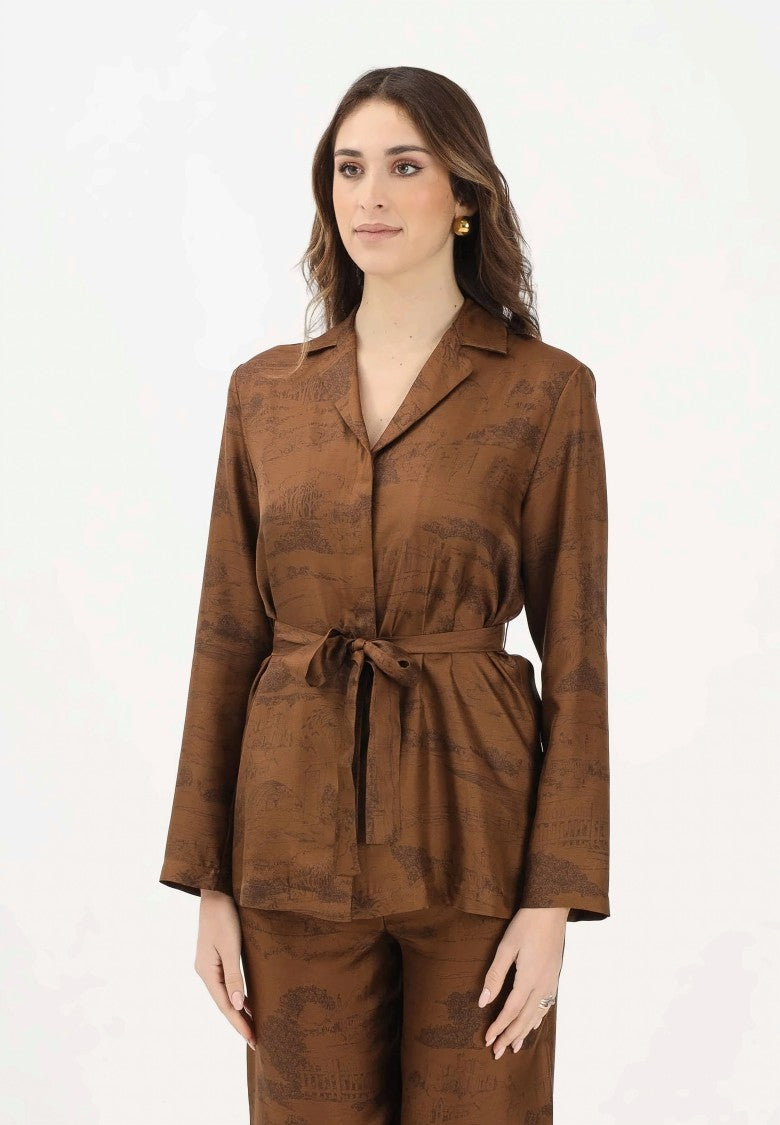 Max Mara Brown Scenic Print Jacket With Classic Collar