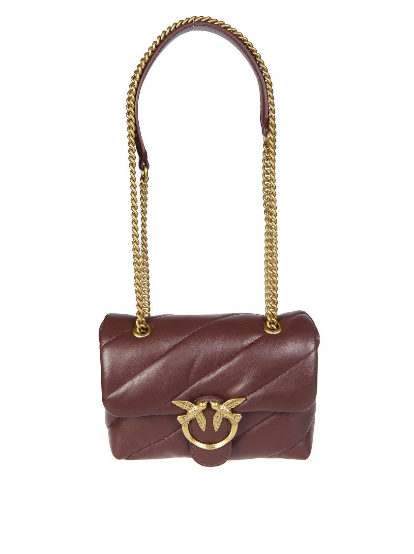 Pinko Brown Quilted Mini Sheep Nappa Shoulder Bag