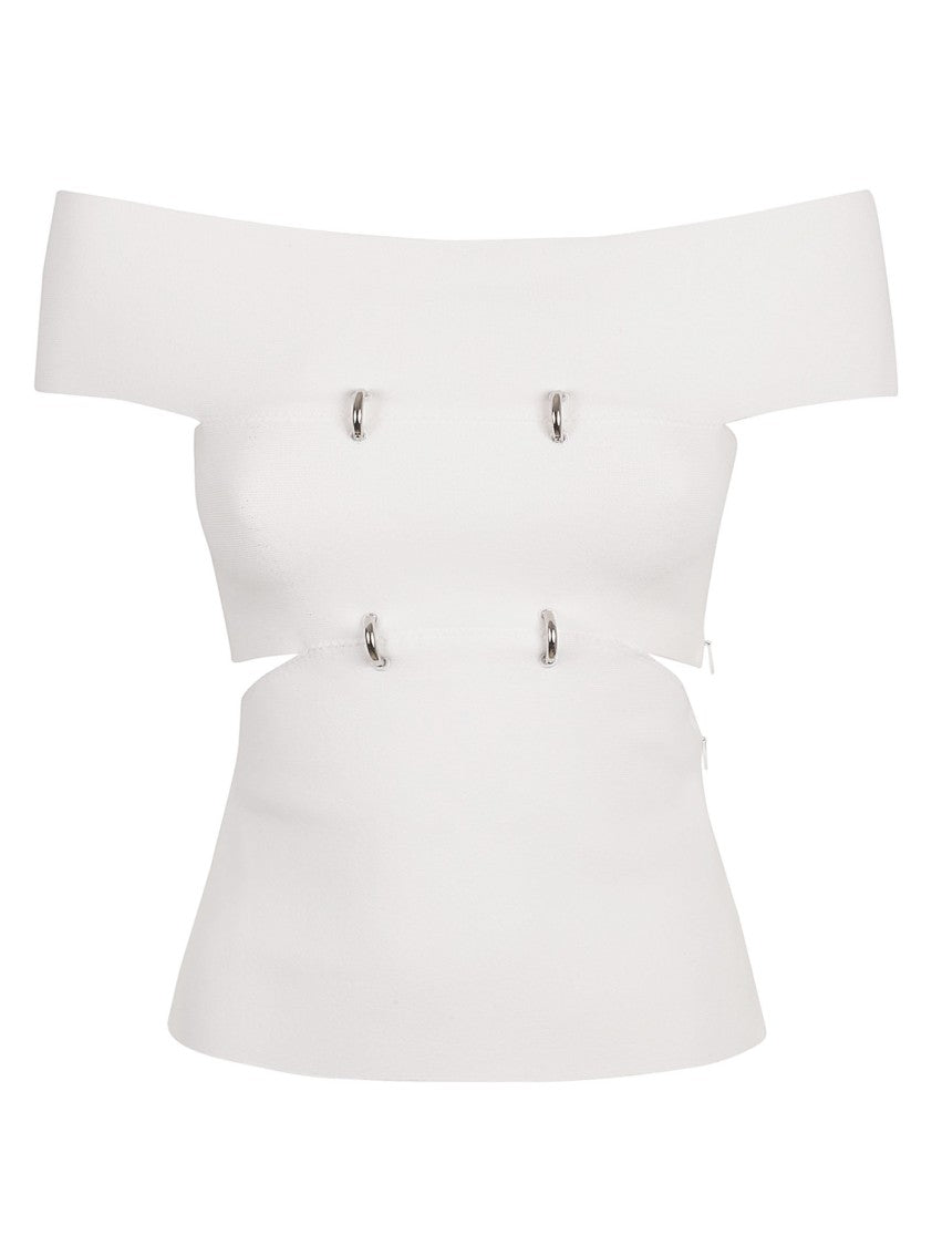 Alexander Mcqueen Off-The-Shoulder Fitted Top With Metallic Accents