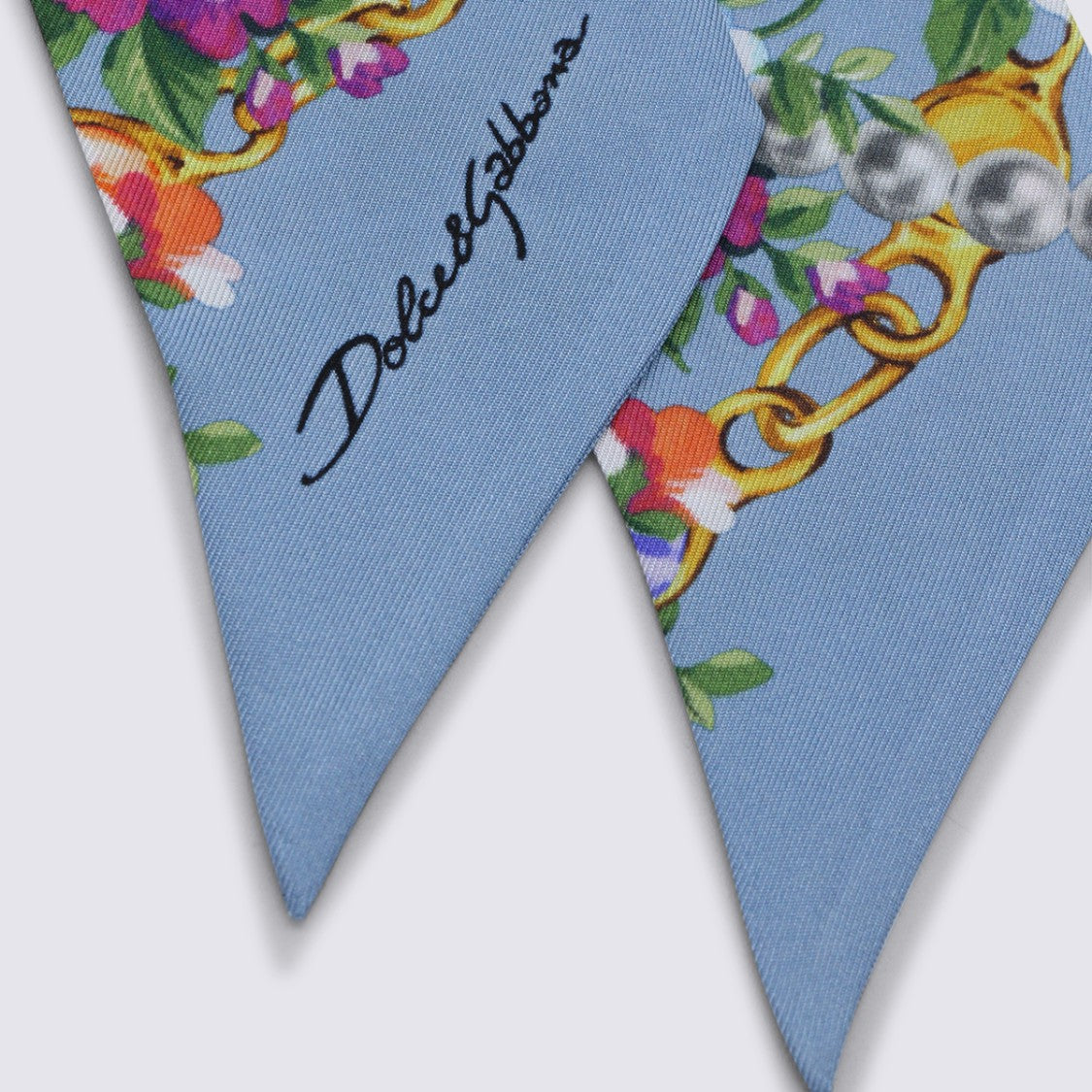 Dolce & Gabbana Light Blue Silk Floral Print Scarf