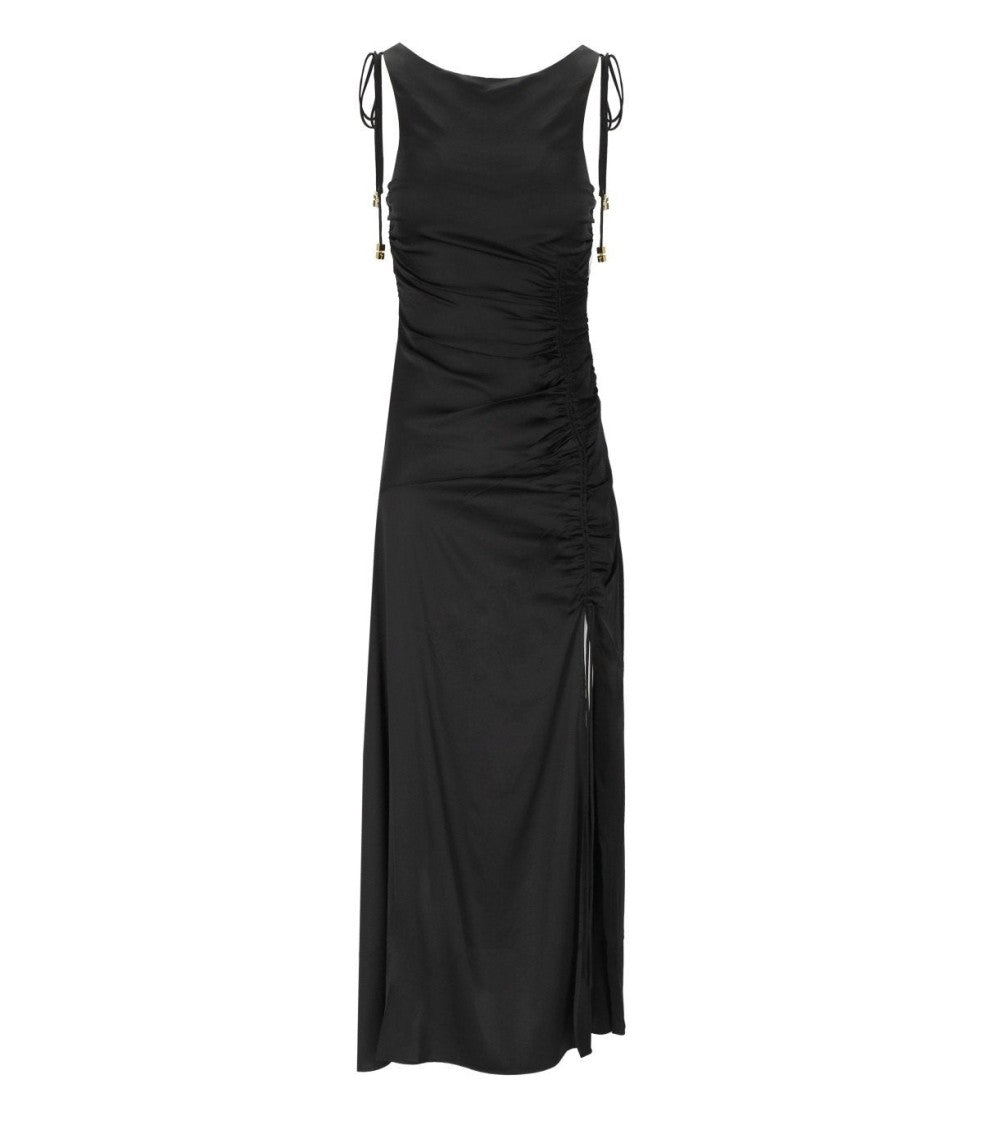 Ganni Satin Black Long Dress