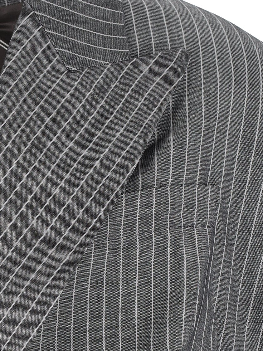 Hed Mayner Double-Breasted Tailored Blazer With Pinstripe Pattern And Draped Details